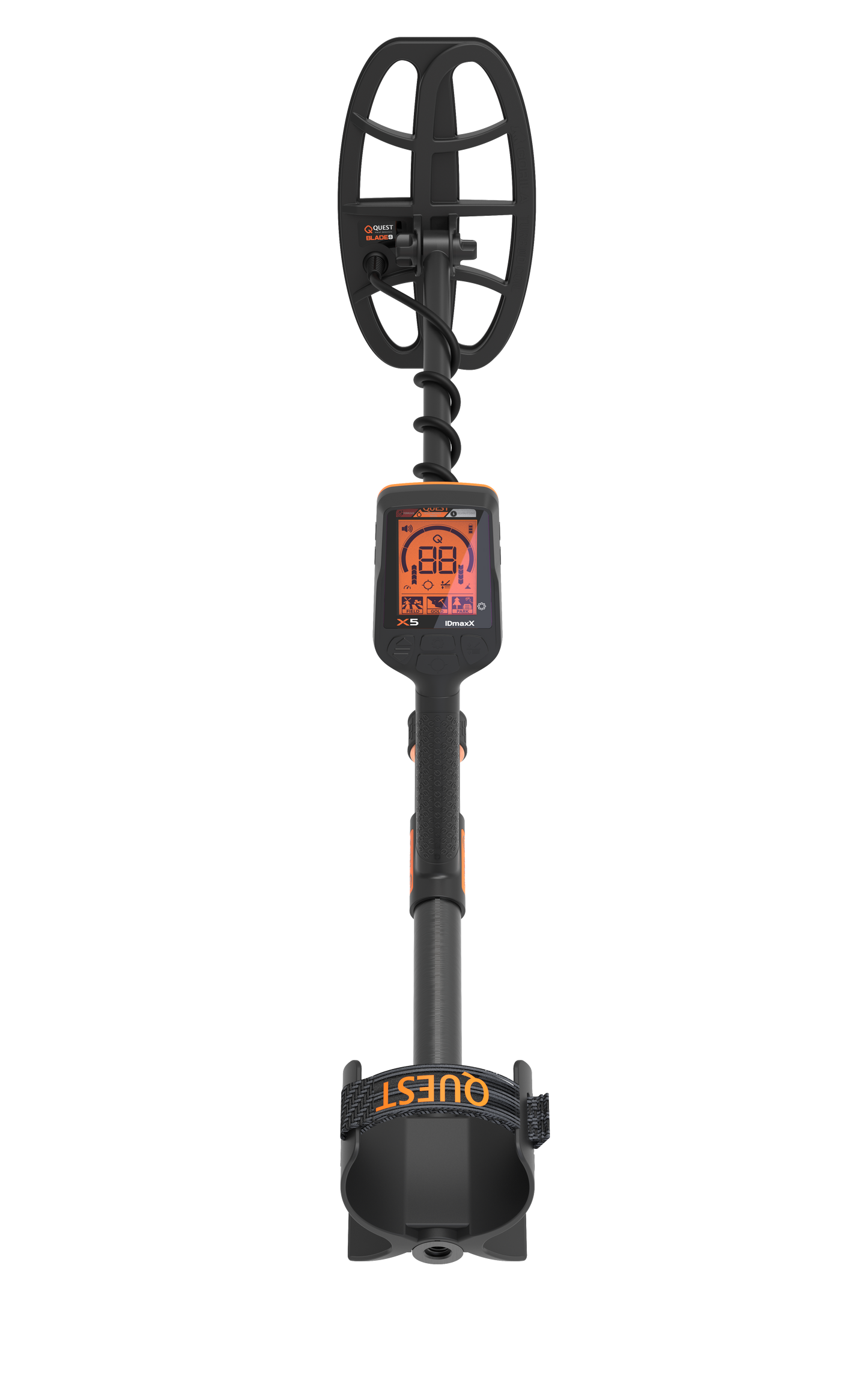 QUEST X5 IDmaxX Metal Detector with 9x5" Blade9 Waterproof Search Coil