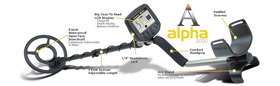 Teknetics Alpha 2000 Metal Detector with 8" Concentric Waterproof Search Coil