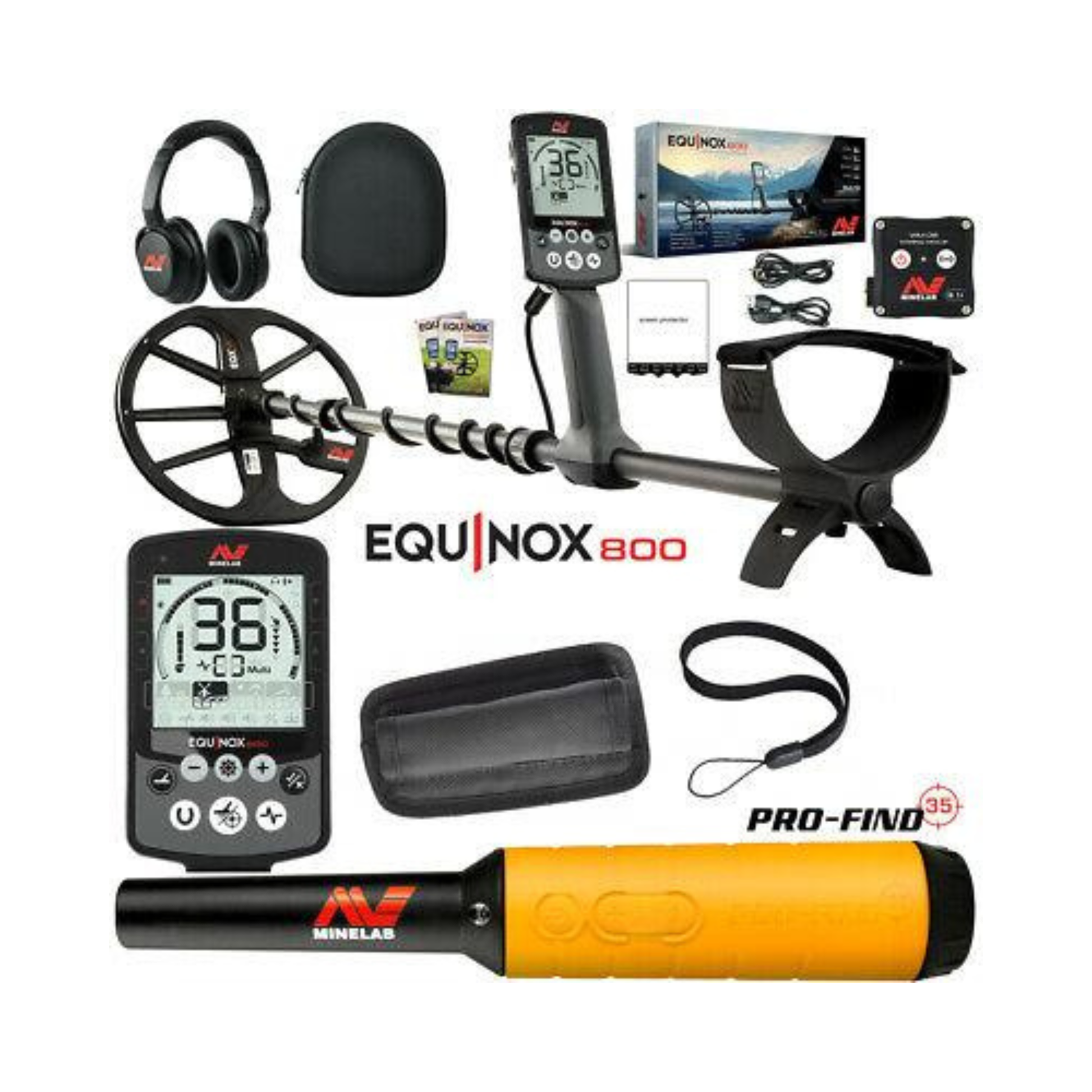 Minelab Equinox 800 Waterproof Metal Detector w/ Pro Find PinPointer 35 + Carrying Bag