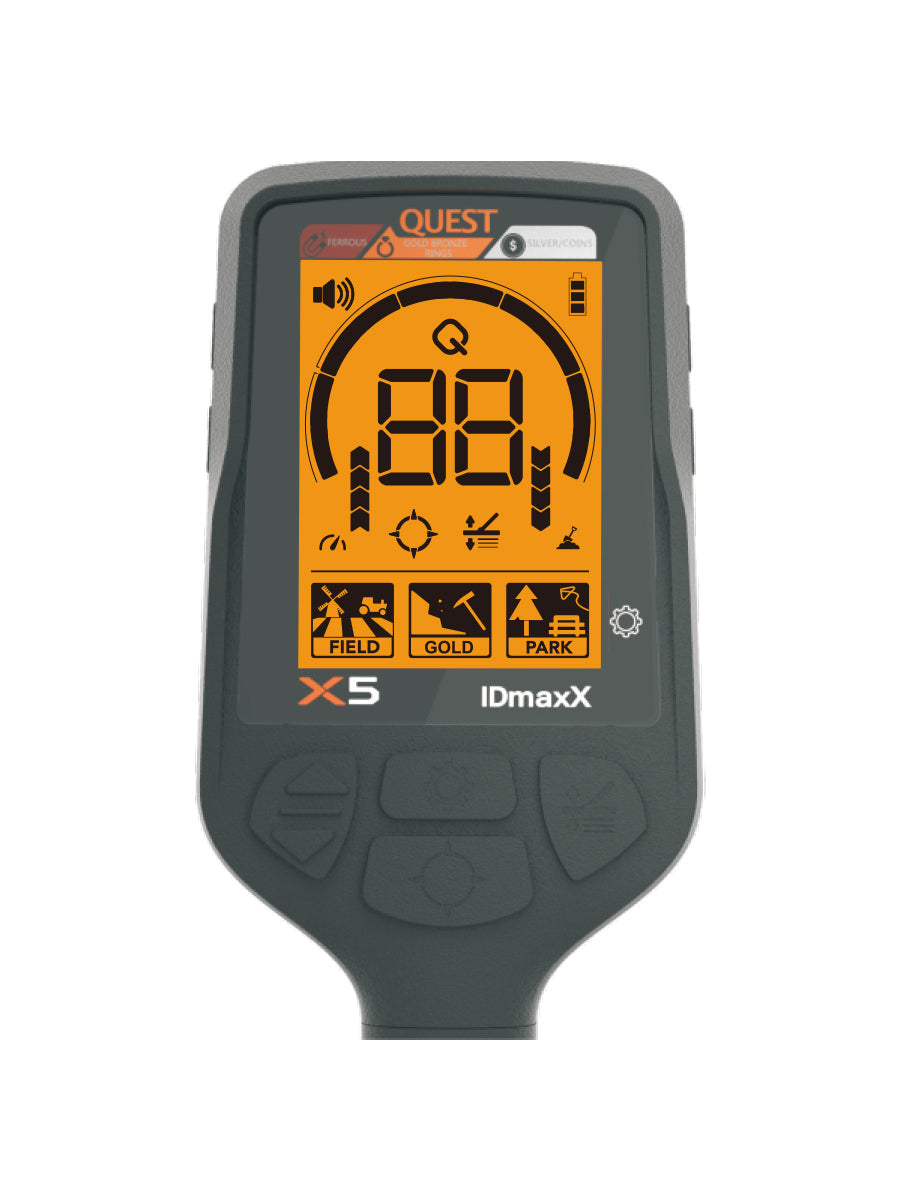 QUEST X5 IDmaxX Metal Detector with 9x5" Blade9 Waterproof Search Coil