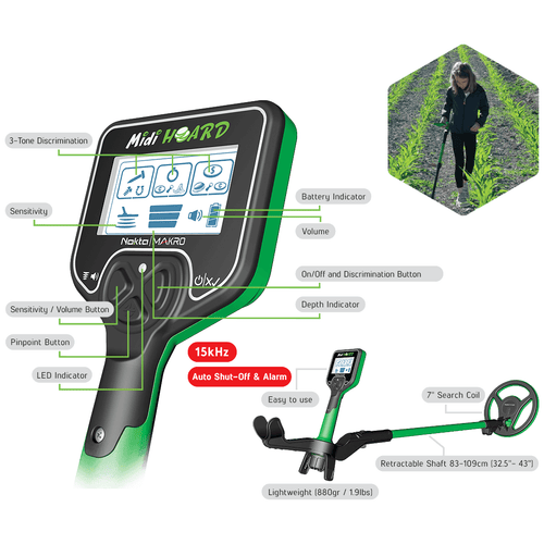 Nokta Midi Hoard Waterproof Metal Detector with 7" Search Coil