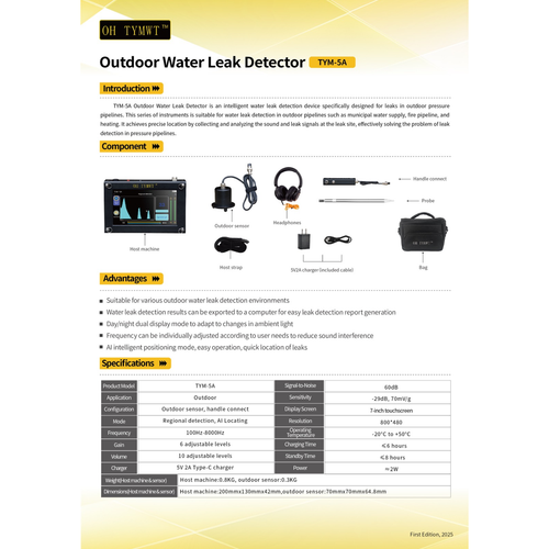 PQWT TYM-5A Pipeline Leakage Plumbing Tools Acoustic Device Underground Walls Pipe Water Leak Detector